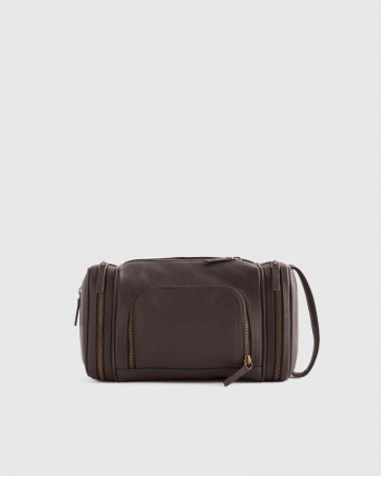 Nappa Leather Toiletry Bag - Dark Brown