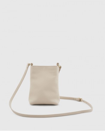 Italian Pebbled Leather Phone Crossbody - Stone