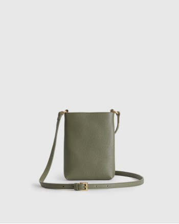 Italian Pebbled Leather Phone Crossbody - Olive