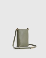 Italian Pebbled Leather Phone Crossbody - Olive