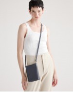 Italian Pebbled Leather Phone Crossbody - Navy