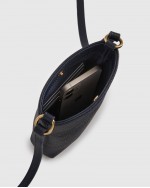 Italian Pebbled Leather Phone Crossbody - Navy