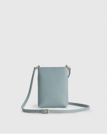 Italian Pebbled Leather Phone Crossbody - Dusk Blue