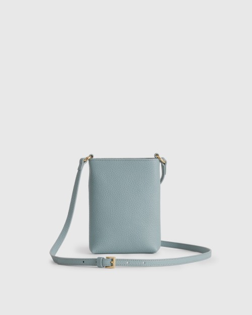 Italian Pebbled Leather Phone Crossbody - Dusk Blue