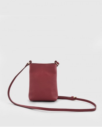 Italian Pebbled Leather Phone Crossbody - Burgundy