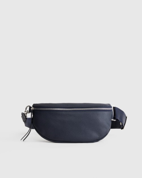 Italian Pebbled Leather Sling Bag - Navy