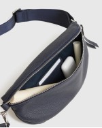 Italian Pebbled Leather Sling Bag - Navy