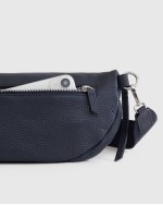 Italian Pebbled Leather Sling Bag - Navy