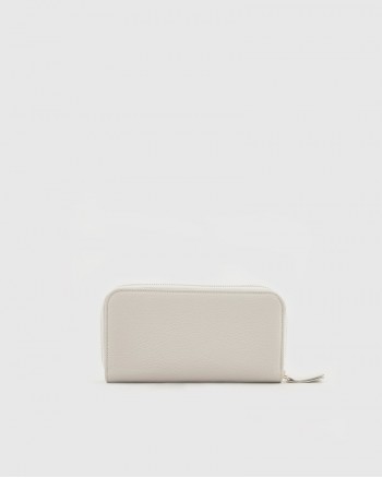 Italian Pebbled Leather Continental Wallet - Stone