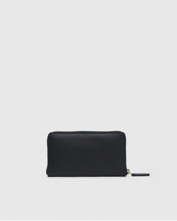 Italian Pebbled Leather Continental Wallet - Black