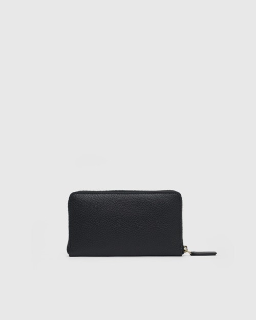 Italian Pebbled Leather Continental Wallet - Black